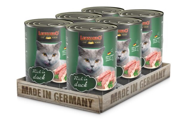 Lata Leonardo Gato Quality Selection Adulto Pato 400GR x6 Unidades