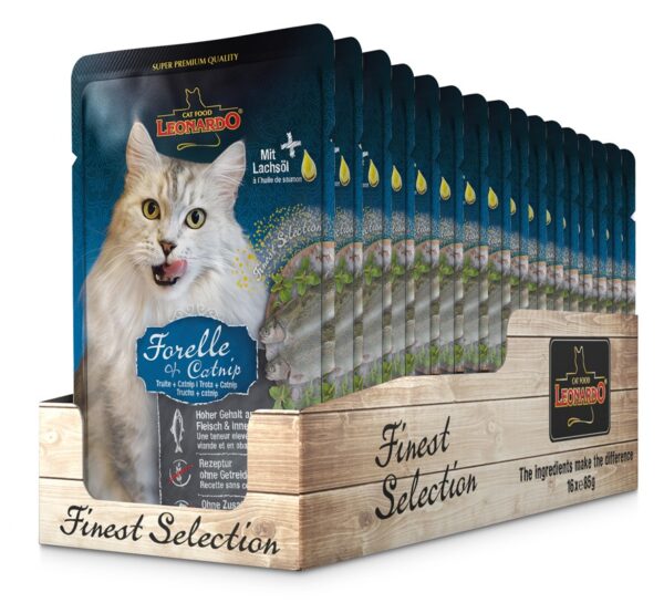 Sachet Leonardo Gato Trucha y Catnip 85 GR 16 Unidades
