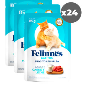 Sachet Felinnes Premium Gatito Sabor Carne y Leche 85 GR 24 Unidades