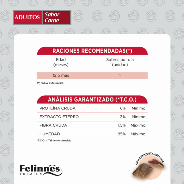 Sachet Felinnes Premium Sabor Carne 85 GR 24 Unidades - Imagen 3