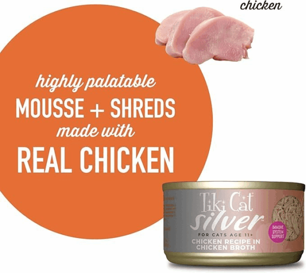 Lata Tiki Cat Senior Silver Mousse Shreds Chicken and Duck 68 GR - Imagen 2