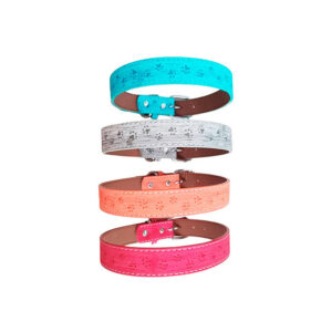 Collar Eco Cuero Patitas Colores 2 cm (KX4221)