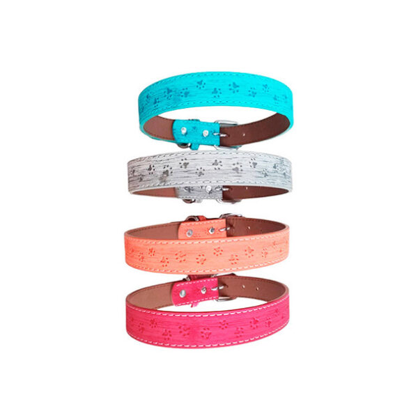 Collar Eco Cuero Patitas Colores 2 cm (KX4221)