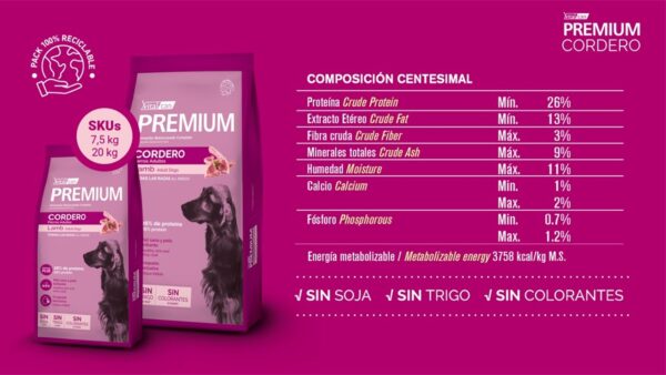 Vitalcan Premium Perro Adulto Cordero 20 KG - Imagen 2
