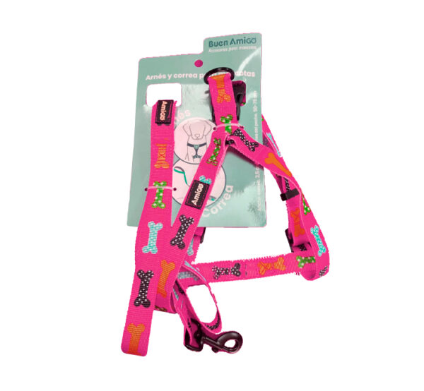 Arnes + Correa Huesitos Rosa 2.5 cm (75088)